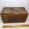Vintage Hand Made Wooden Box with Tray & “Diamond Match Company” Advertisement Top