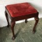 Vintage Wooden Seat with Red Velour Cushioned Top, Queen Ann Legs & Hidden Compartment Under Seat