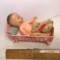 Vintage Baby Doll with Cradle & Teddy Bear