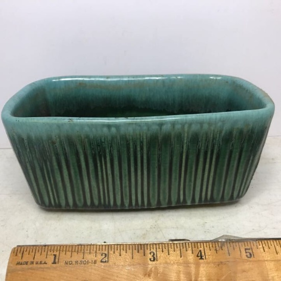 Vintage Signed “Hull” Green Drip Pottery Rectangular Planter