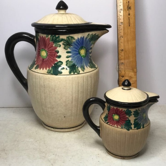 Vintage Hand Painted Aster Teapot & Creamer - Made in Japan Signed on Bottom by Artist
