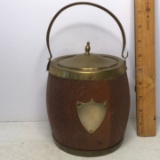 Vintage Wooden & Brass Ice Bucket with Porcelain Lining