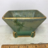 Vintage Green Embossed Branch Pottery Planter with Gilt Accent