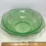 Vintage Uranium Vaseline Glass Etched Deep Bowl