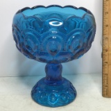 Vintage Blue Embossed Glass Pedestal Bowl