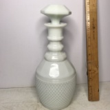 Tall Vintage Milk Glass Decanter with Diamond Pattern on Base