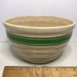 Large Vintage Ribbed Pottery Bowl with Green Stripe