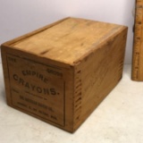 Vintage Wooden Empire Crayons Advertisement Box with Dove-Tailed Corners