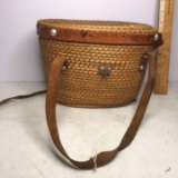 Vintage Woven Lidded Hinged & Lined Basket