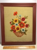 Vintage Framed Floral Needlework Picture