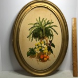 Vintage Oval Framed Floral Needlework Picture