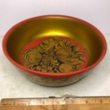 Vintage Hand Painted Wooden Bowl Made In USSR with Original Tags