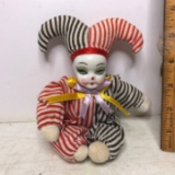 Porcelain Faced Jester Doll with Soft Body