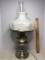 Vintage Silver Plated Oil Lamp Converted Electric with Vintage Milk Glass Shade