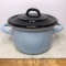 Vintage Baby Blue Enamel-Ware Double Handled Pot with Black Lid