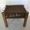 Vintage Wooden Stool with Woven Leather Top