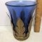 Cobalt Vintage Glass Vase with Brass Tone Metal Leaf Base