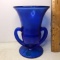 Vintage Blue Glass Double Handled Vase