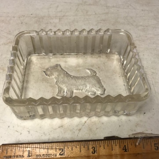 Vintage Clear Glass Scotty Dog Rectangular Dish