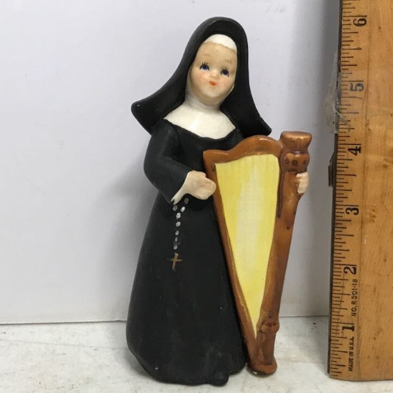 Vintage Porcelain “Nun Playing a Harp” Figurine - Made in Japan