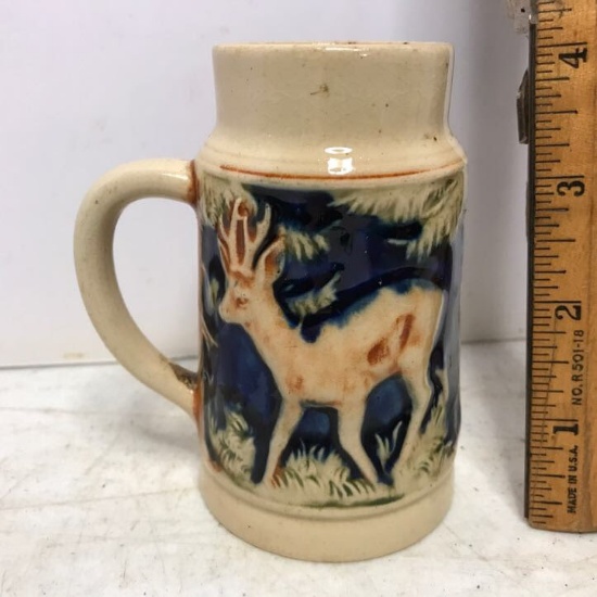 Vintage German Short Stein with Deer Scene