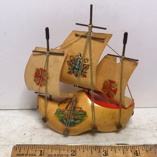 Vintage Wooden Wooden Shoe Sail Boat