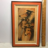Vintage Collie Dogs Lithograph in Frame