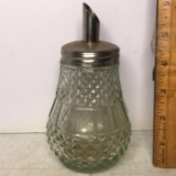 Vintage Tinted Glass Syrup Bottle with Diamond Pattern