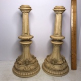 Pair of Vintage Heavy Plastic Molded Pedestal Candlesticks
