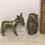 Pair of Heritage Pewter Miniatures - Donkey & Owl