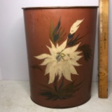 Vintage Tole Painted Metal Trash Can