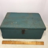 Heavy Antique Wooden Box with Locking Mechanism