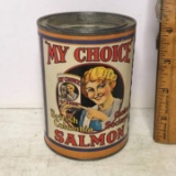 Vintage “My Choice Salmon” Coin Bank Can