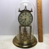 Vintage German Kundo Anniversary Clock with Glass Dome