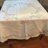 Vintage Round Hand Embroidered 35” Round Table Cloth