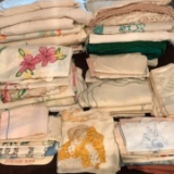 Huge Lot of Vintage Doilies, Embroidered Table Clothes & Napkins & More