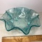 Blue Ruffled Edge Glass Bowl with Embossed Fruit Design