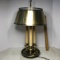 Brass Finish Triple Candle Lamp with Brass Finish Metal Shade