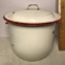 Red & White Vintage Enamel Ware Lidded Pot