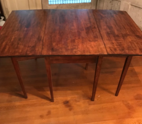 Antique Wooden Drop Leaf Dining Table with Swing Out Legs