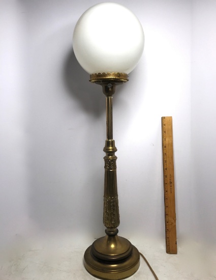 Vintage Brass Finish Tall Lamp with Round Globe Shade