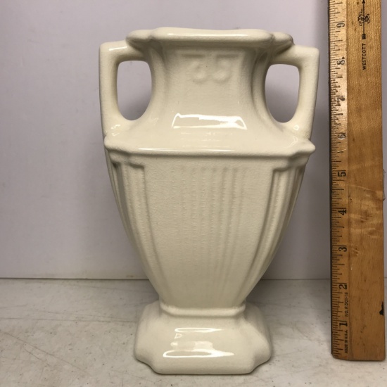 Vintage Ivory Double Handled Pottery Vase