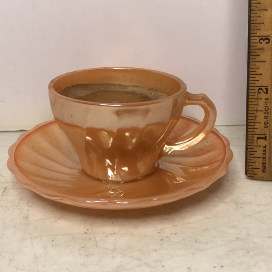 Vintage Anchor Hocking Fire King Iridescent Glass Tea Cup & Saucer