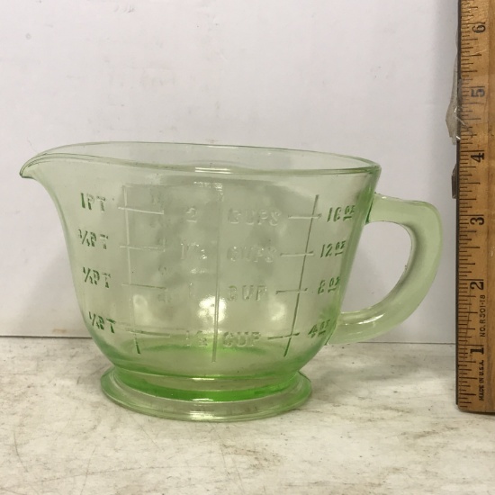 Vintage Vaseline/Uranium Glass Measuring Pitcher