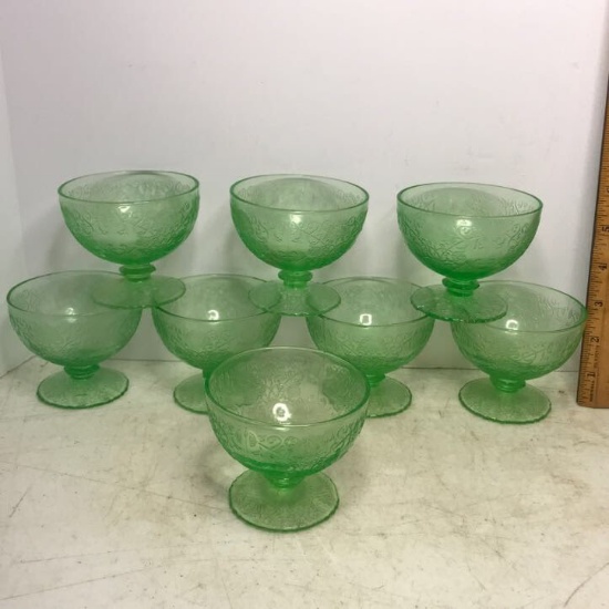 Set of 8 Vintage Vaseline/Uranium Glass Sherbets
