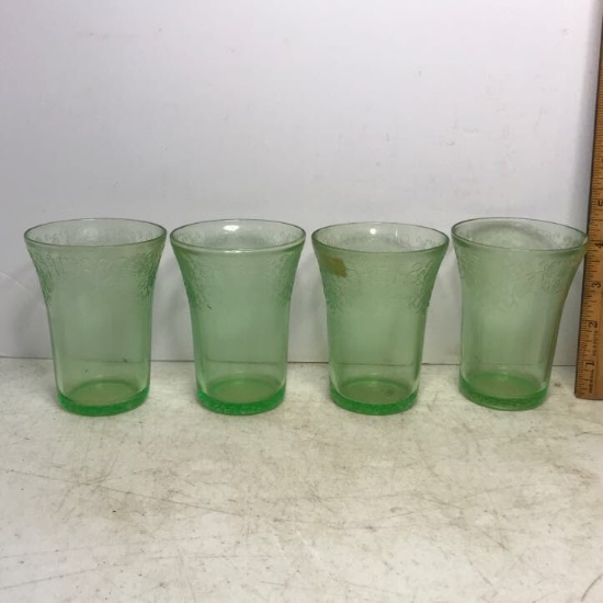 Set of 4 Vintage Vaseline/Uranium Glass Tumblers
