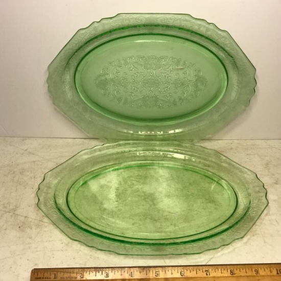 Pair of Vintage Vaseline/Uranium Glass Oval Platters