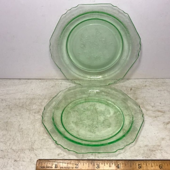 Pair of Vintage Vaseline/Uranium Glass Bread Plates