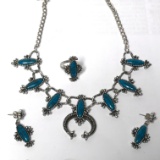Sarah Coventry 1976 Squash Blossom Necklace, Ring & Earrings Set