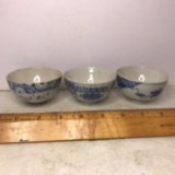 Set of 3 Porcelain Blue & White Oriental Cups